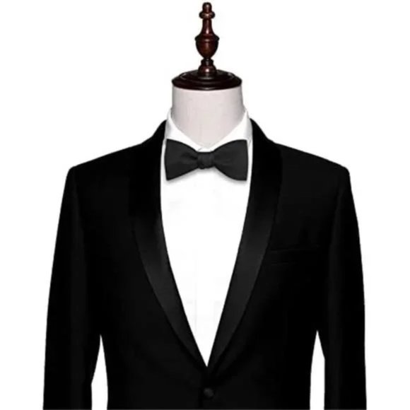 MENS Solid Bowtie Woven Self Tie Bow Twill Black - Picture 3 of 4